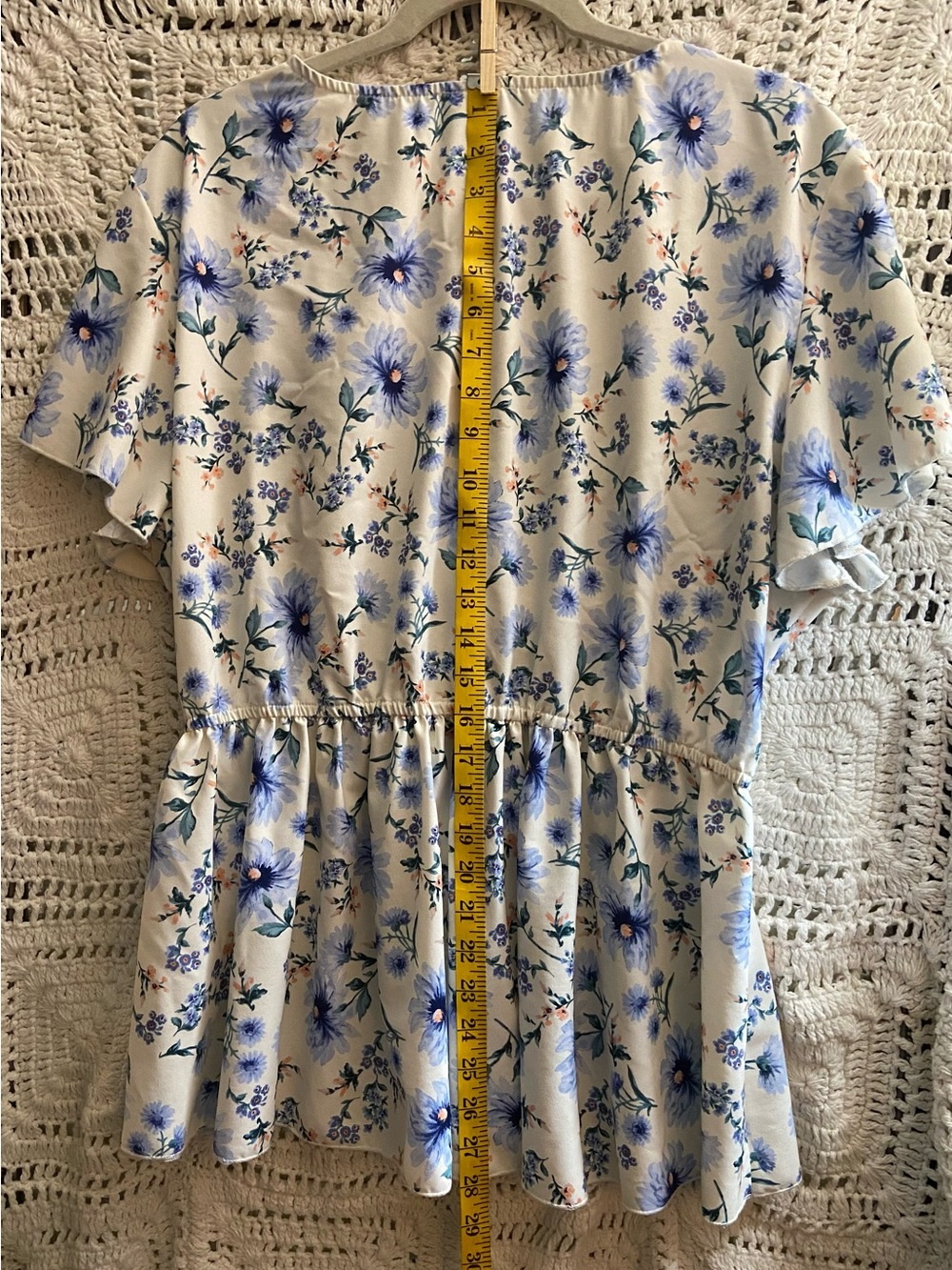 Arula 2X Blue Floral Peplum Blouse Flutter Sleeve Cottagecore - Picture 8 of 9